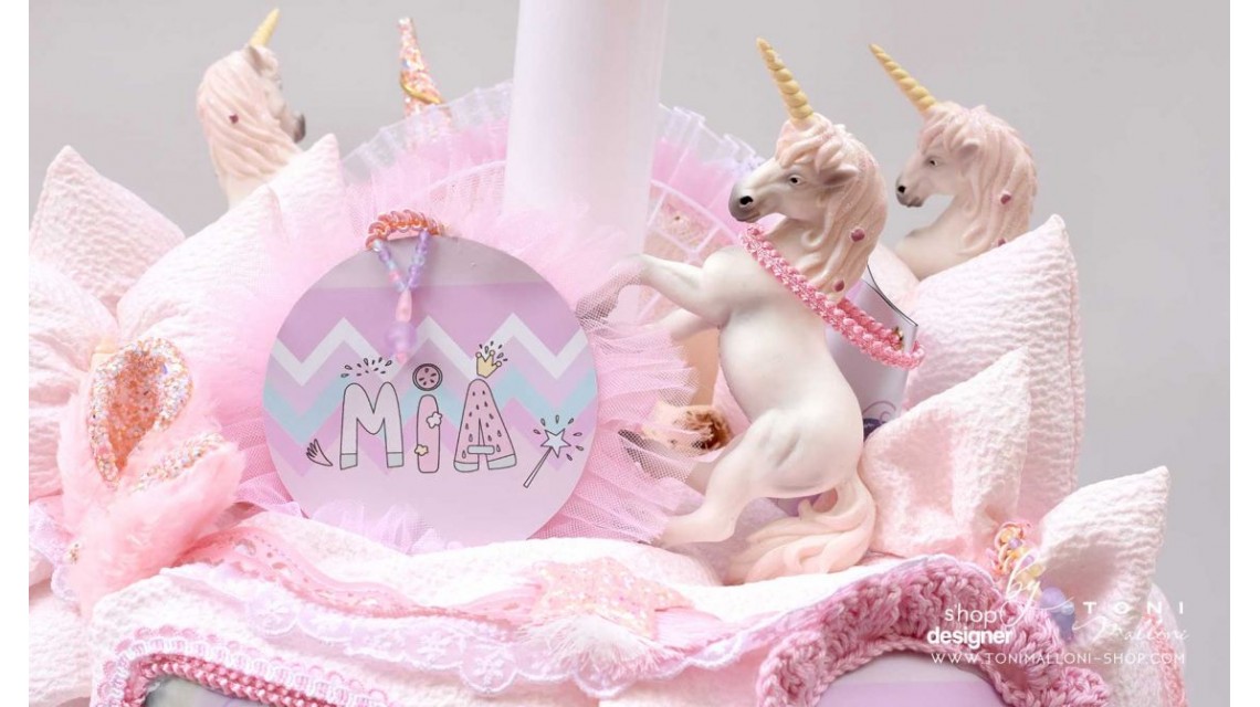 Lumanare de botez cu unicorni glam chevron pattern in roz si lila Posh Unicorn 2020 8
